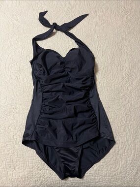Modcloth Black Halter Ruched One-Piece Swimsuit